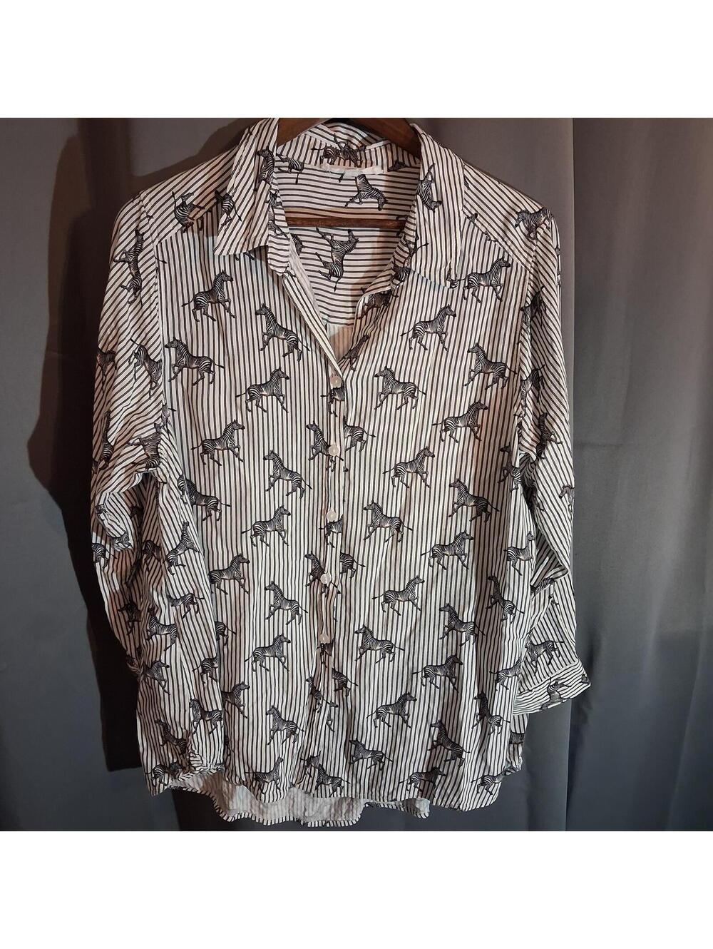 Button-Up Shirt with Zebra and Stripe Print